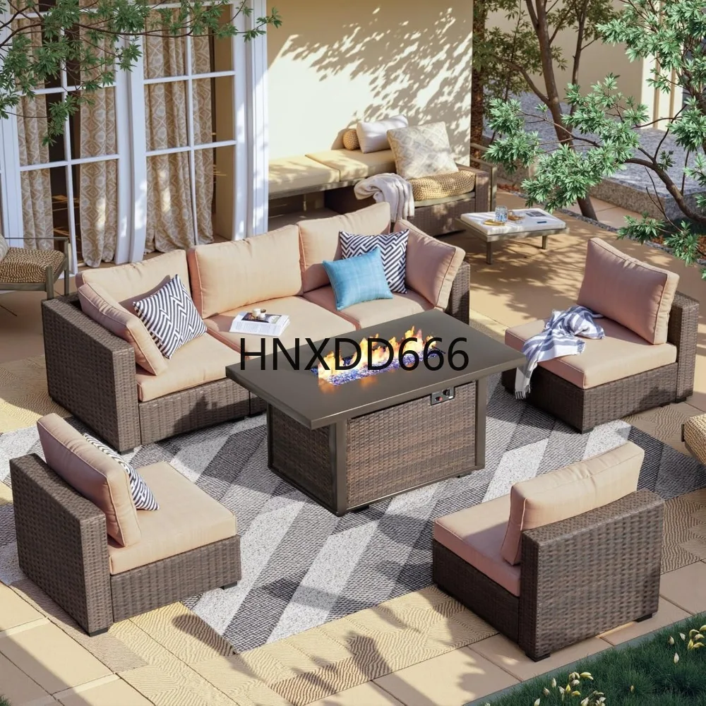 Outdoor Furniture And Fire Pit - 7 Parçalı Bahçe Mobilya Seti, Ateş