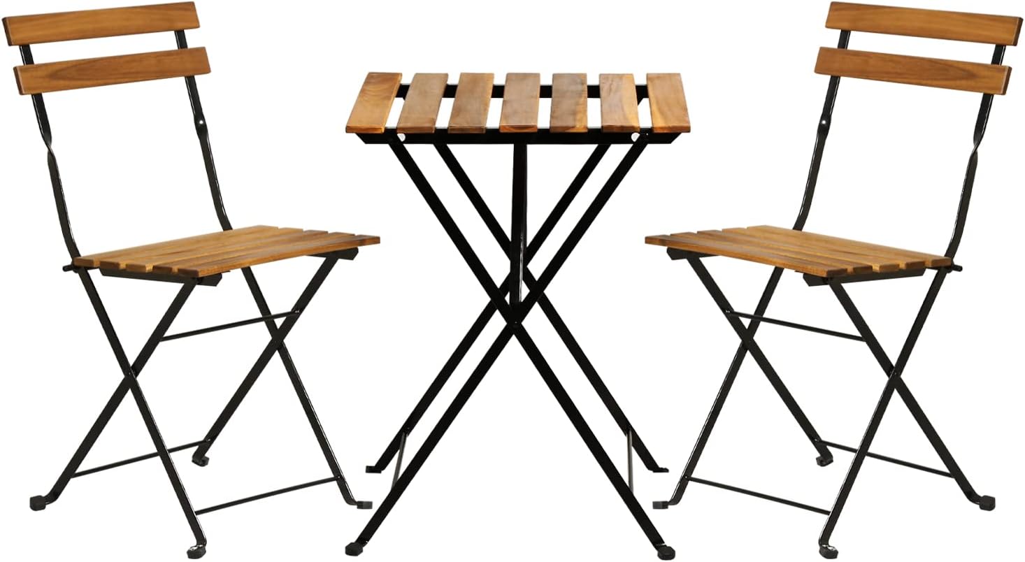 Outdoor Furniture Patio - Doğal ahşap 3 parçalı katlanabilir veranda
