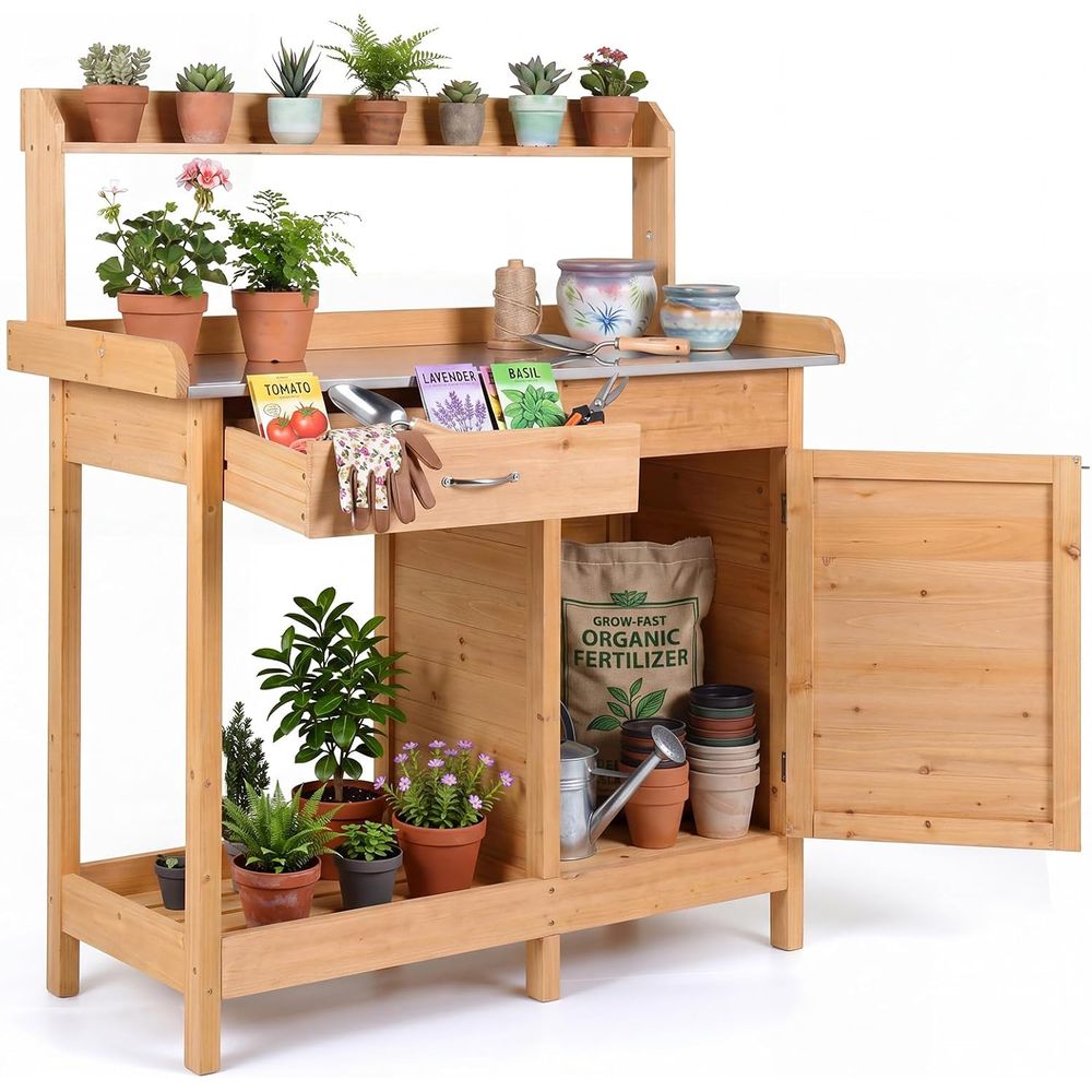 Garden Bench Metal - Açık Alan Saksı Tezgahı Masası Ahşap