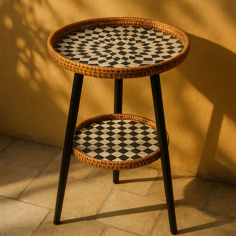 Outdoor Furniture Legs - Ahşap Ayaklı Çift Katlı Rattan Sehpa,