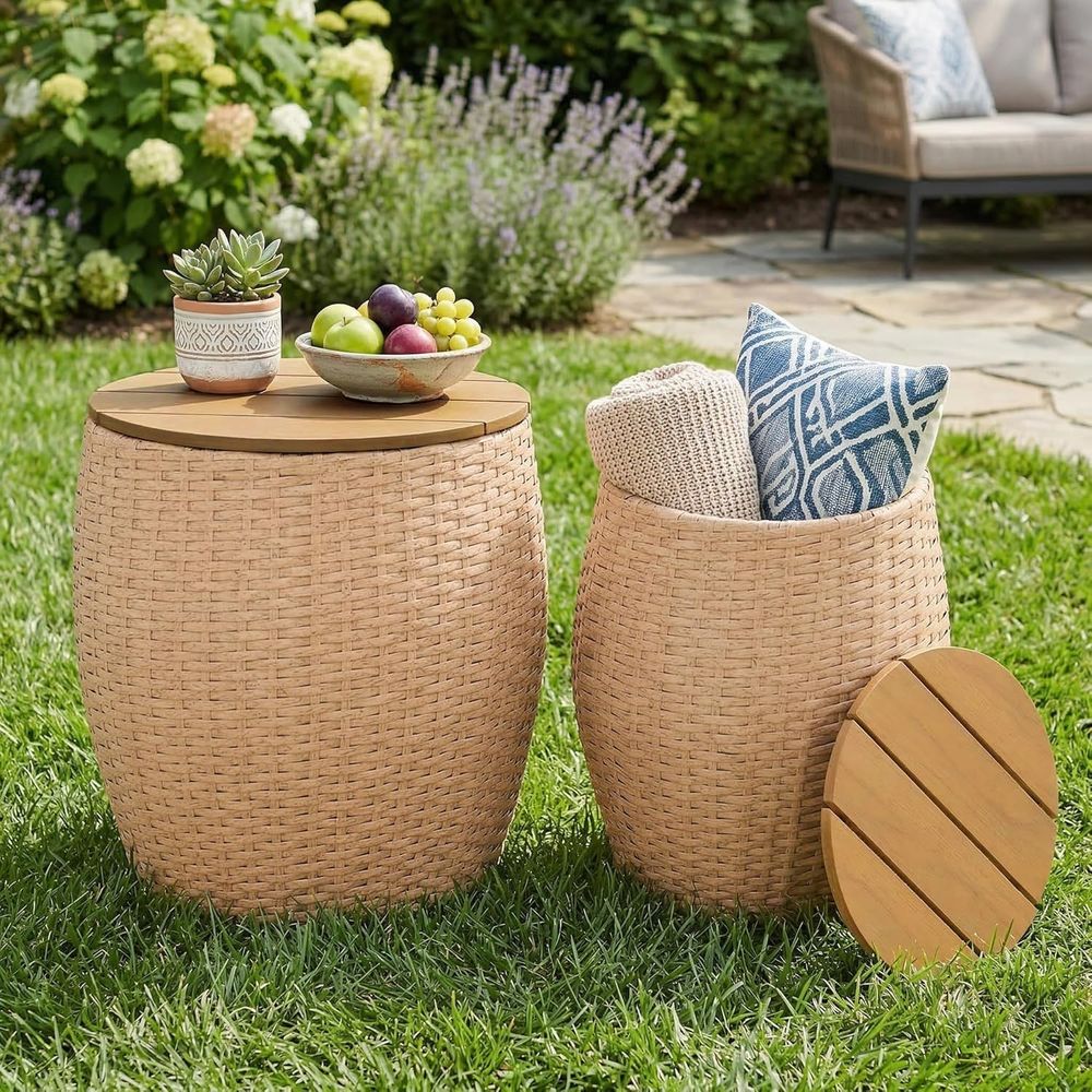 Outdoor Furniture Ofo - 2'li Yan Sehpa Seti, Depolama Sepetli