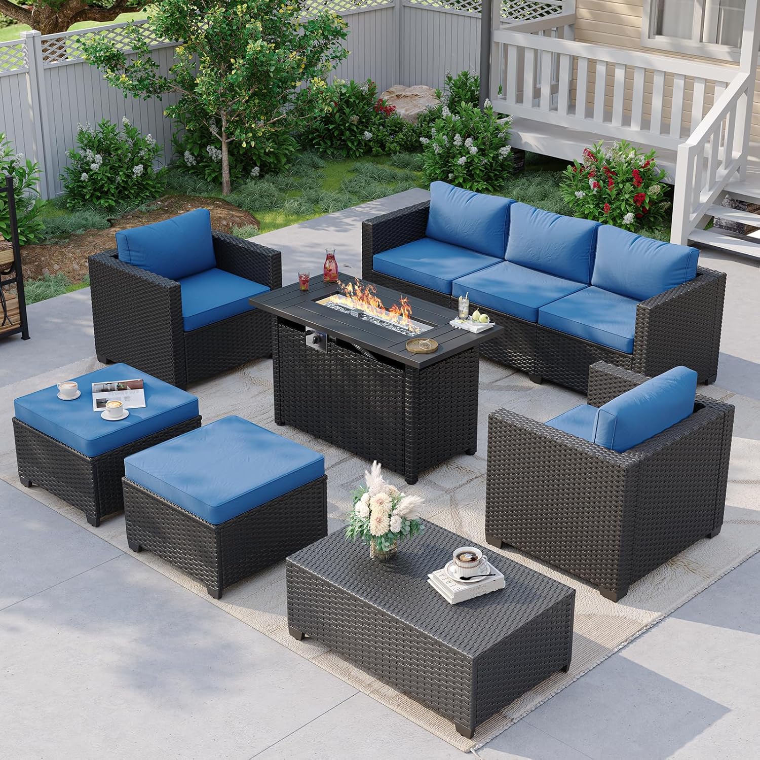 Outdoor Furniture And Fire Pit - Lacivert Dış Mekan Köşe Koltuk Takımı,