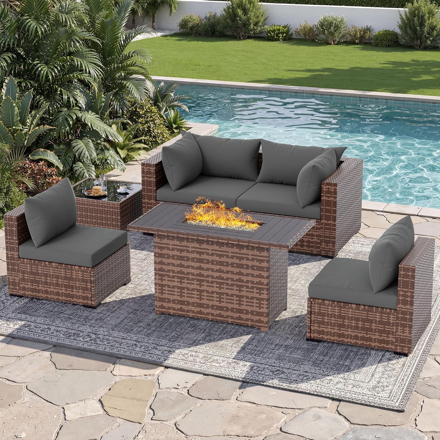 5 Parçalı Açık Hava Köşe Koltu - Outdoor Furniture And Fire Pit incelemesi ve fiyatı
