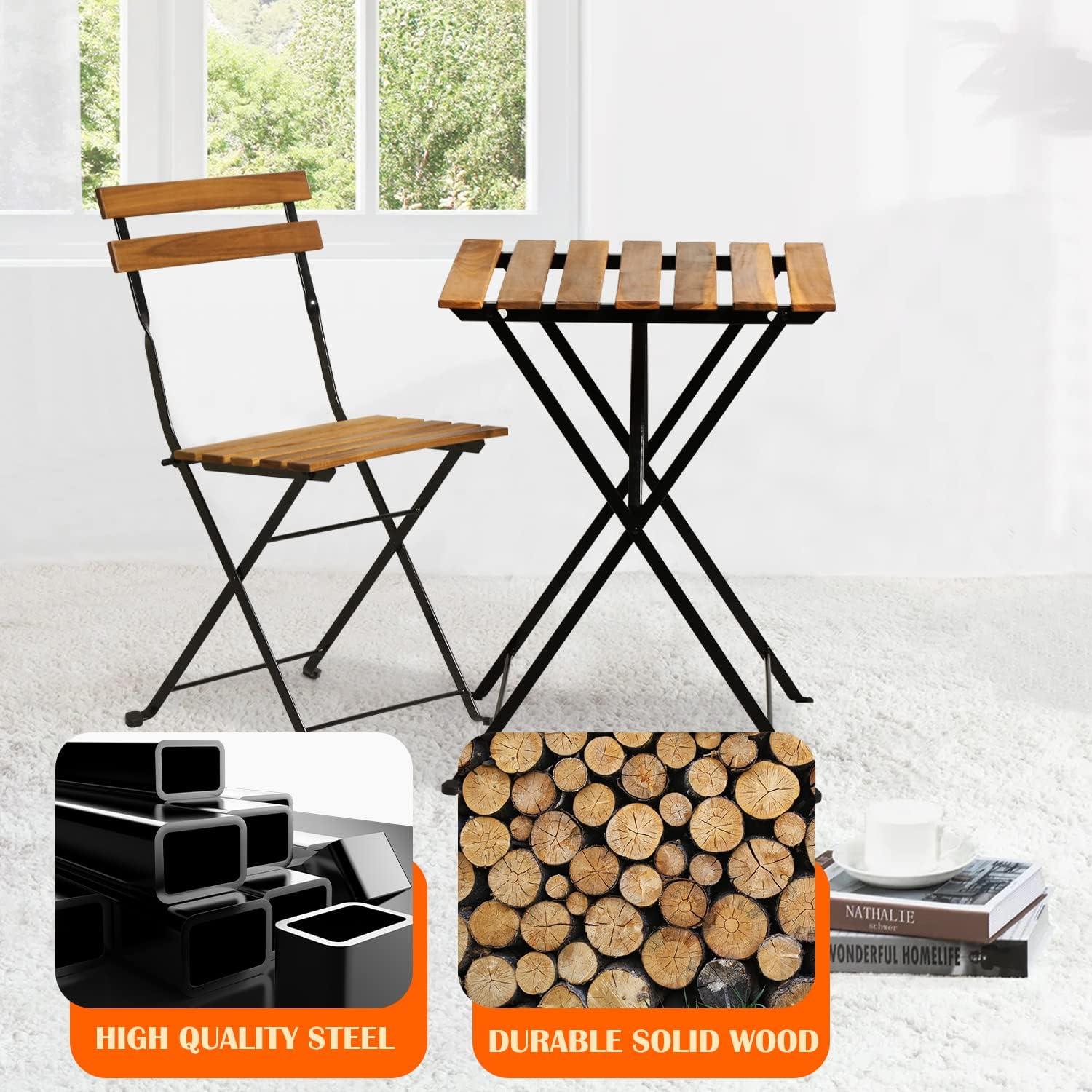 Doğal ahşap 3 parçalı katlanab - Outdoor Furniture Patio incelemesi ve fiyatı